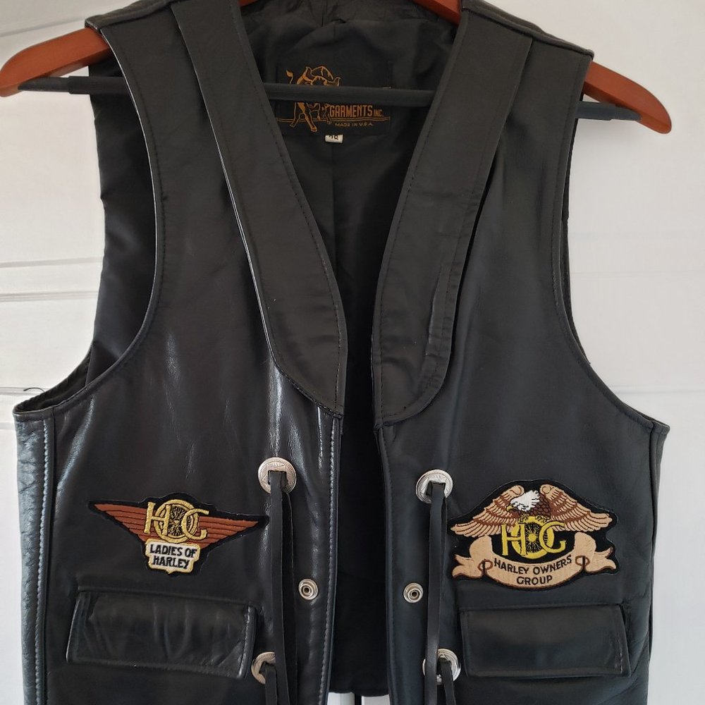 Motorcycle Leather Vest Black Woman's Size 38